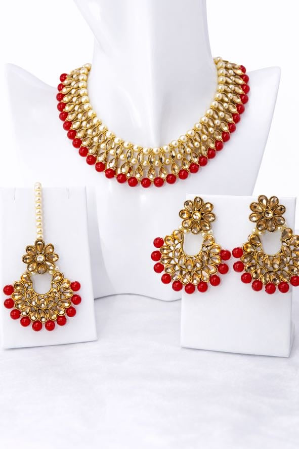 Red & Gold Kundan Jewelry Set