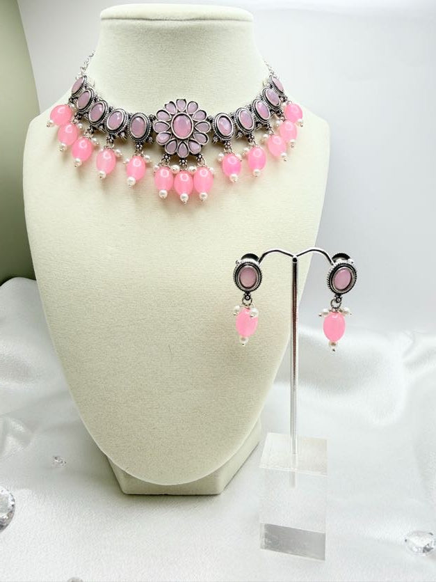 Elegant Pink Stone Jewelry Set