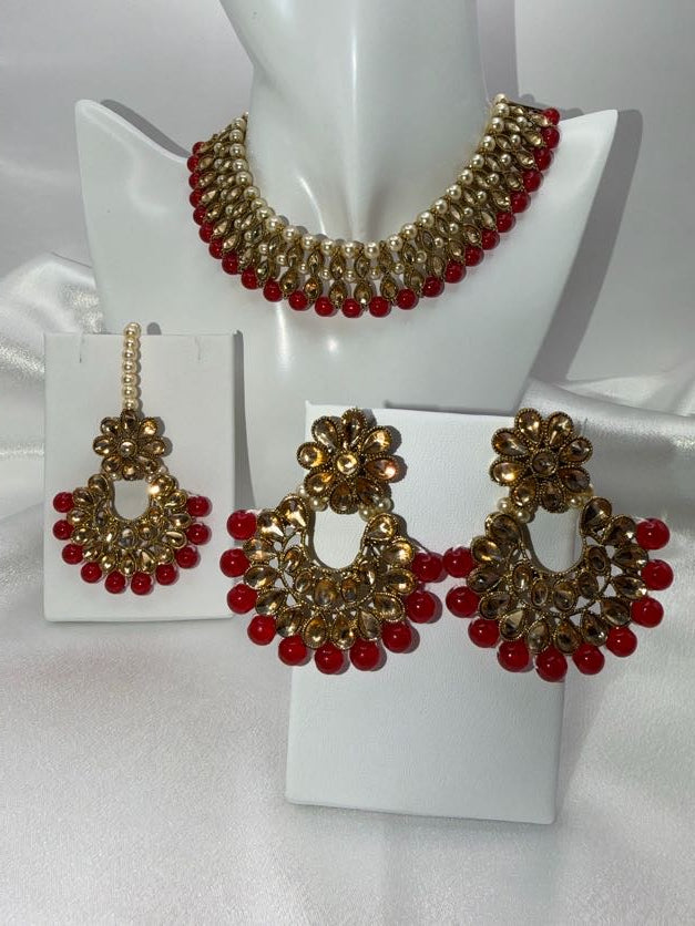 Red & Gold Kundan Jewelry Set