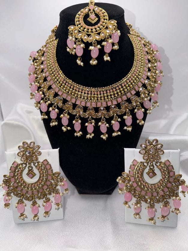 Blush Pink & Gold Kundan Jewelry Set